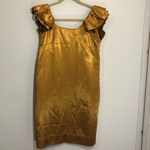 Kasara Evening gold dress with ruffle sleeves